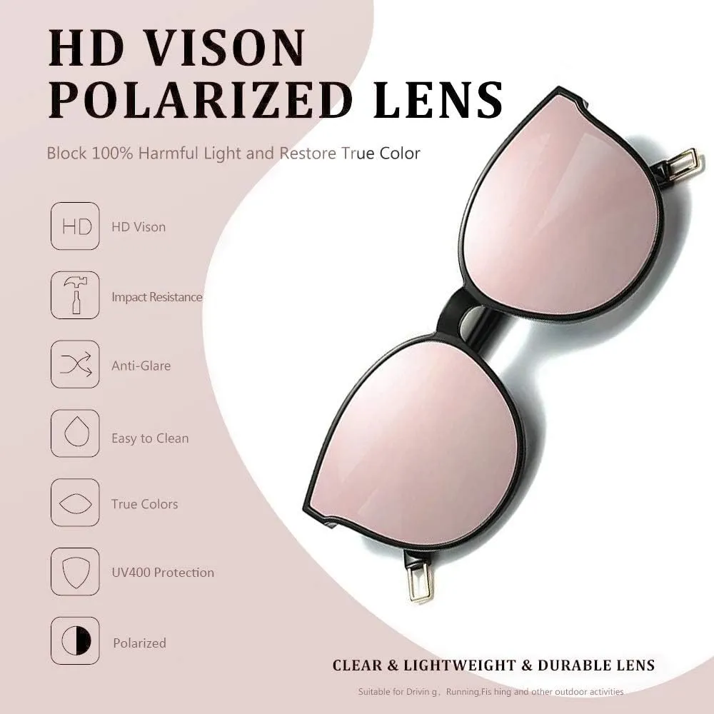 Polarized Oversized Sunglasses for Women Men Trendy Cateye Sun Glassses Retro Large Frame Shades Black