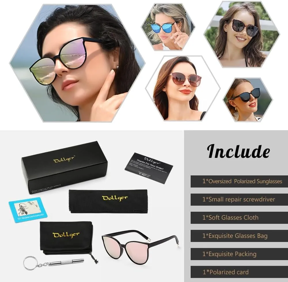 Polarized Oversized Sunglasses for Women Men Trendy Cateye Sun Glassses Retro Large Frame Shades Black