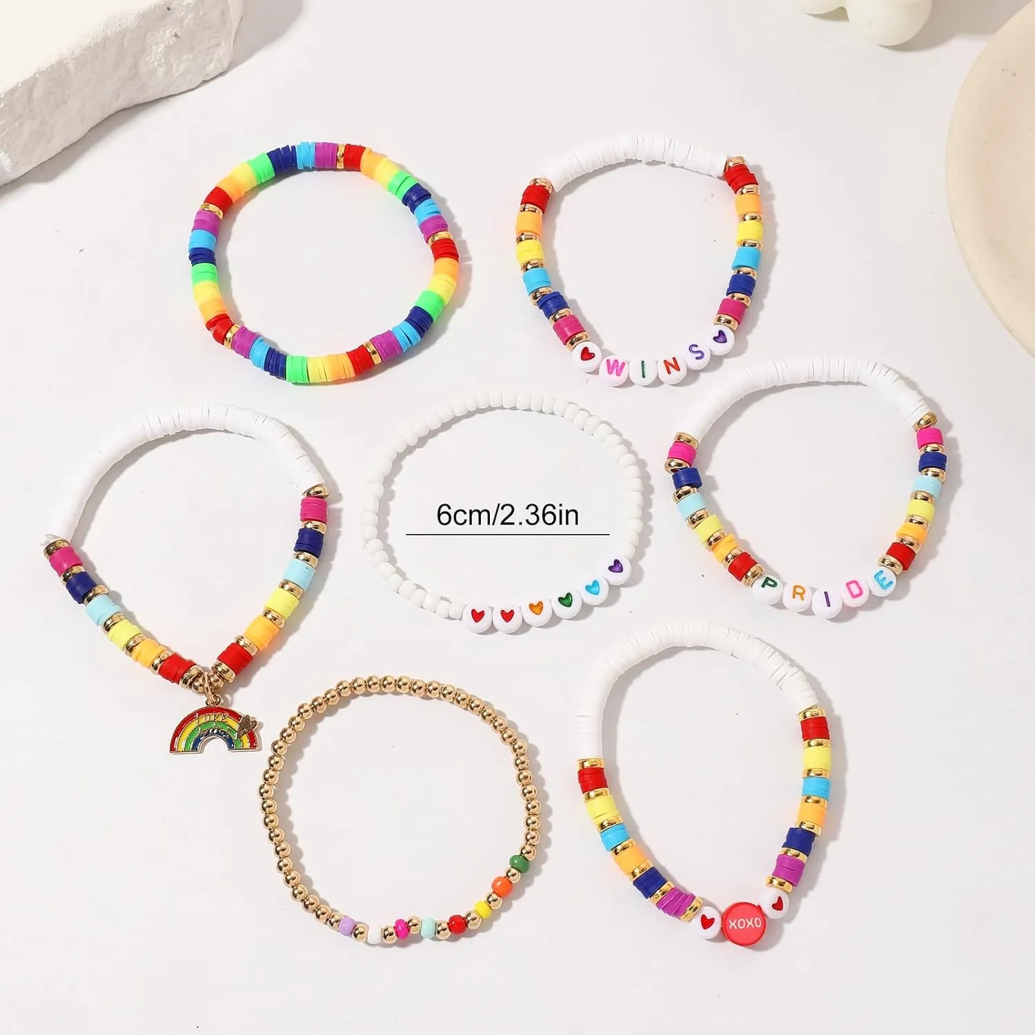 Pride Bracelets for Women Men LGBT Support Rainbow Clay Bead Bracelet Gay Bracelets for Pride Day Month Parades Decorations Party Supplies