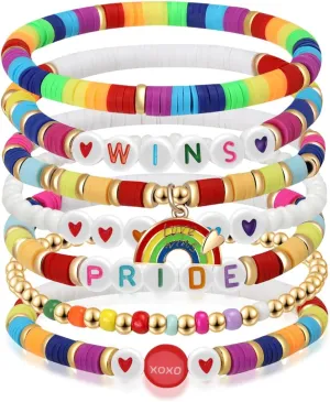 Pride Bracelets for Women Men LGBT Support Rainbow Clay Bead Bracelet Gay Bracelets for Pride Day Month Parades Decorations Party Supplies