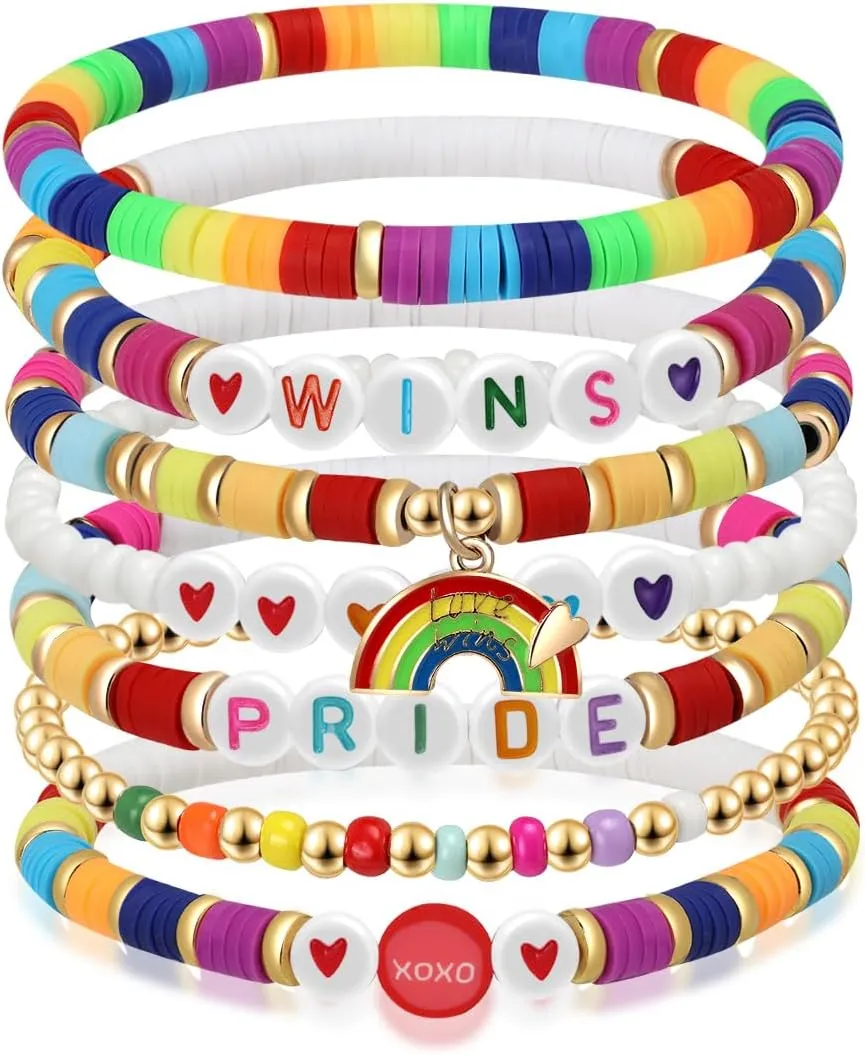 Pride Bracelets for Women Men LGBT Support Rainbow Clay Bead Bracelet Gay Bracelets for Pride Day Month Parades Decorations Party Supplies