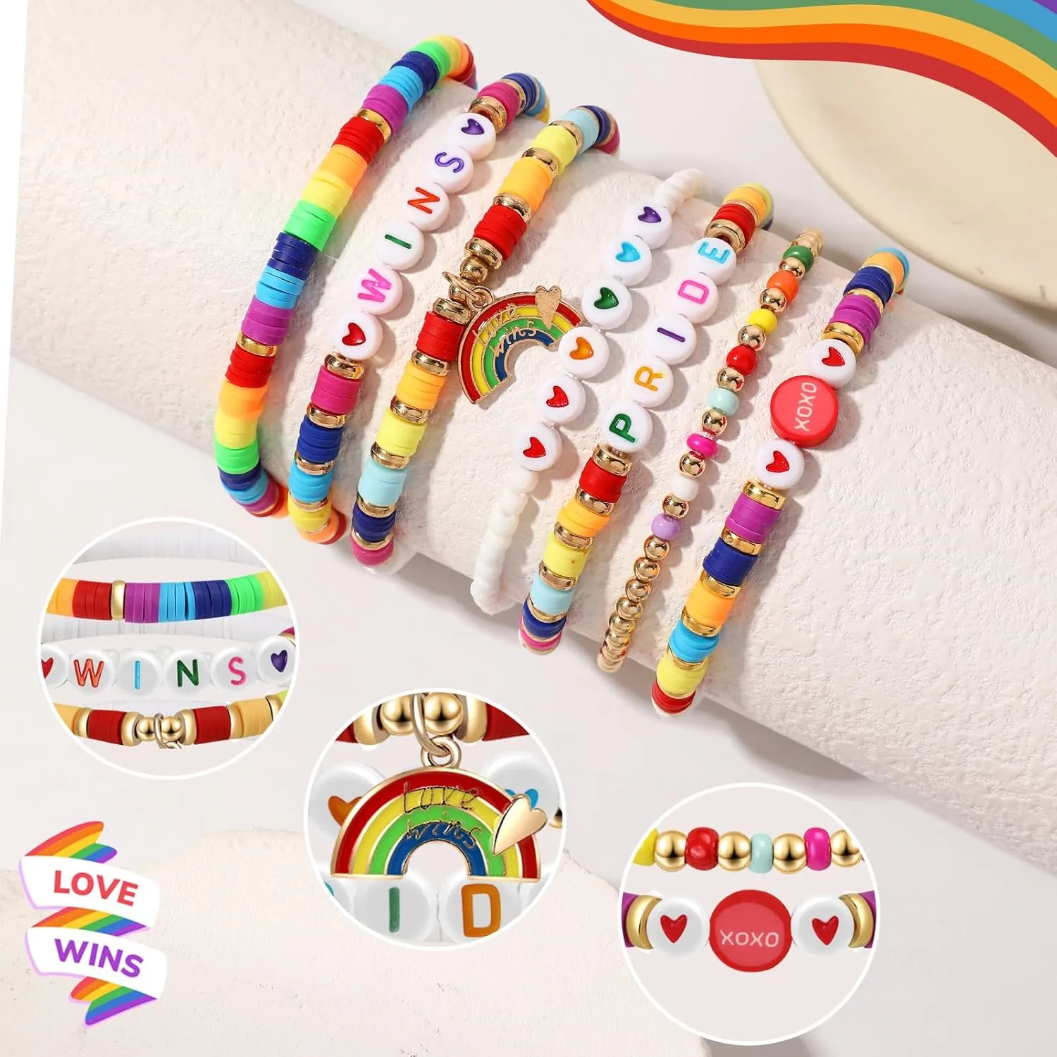 Pride Bracelets for Women Men LGBT Support Rainbow Clay Bead Bracelet Gay Bracelets for Pride Day Month Parades Decorations Party Supplies