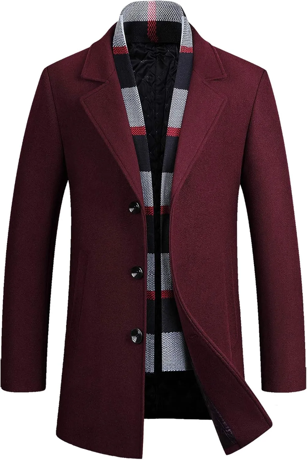 PRIJOUHE Men's Wool Coat Winter Coat Slim Medium Long Coats Overcoat Male