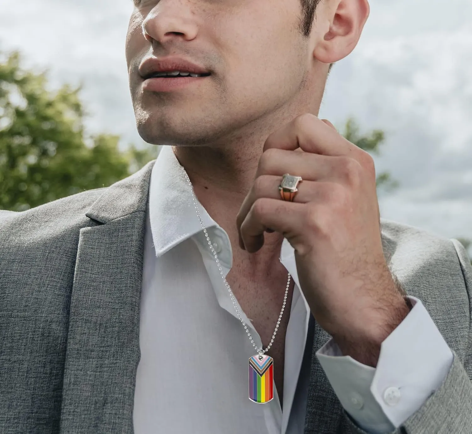 Progress Pride Dog Tags Pendant Rainbow Pride Gift LGBT Necklace