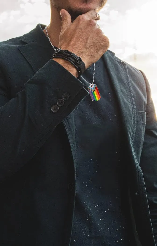 Progress Pride Dog Tags Pendant Rainbow Pride Gift LGBT Necklace
