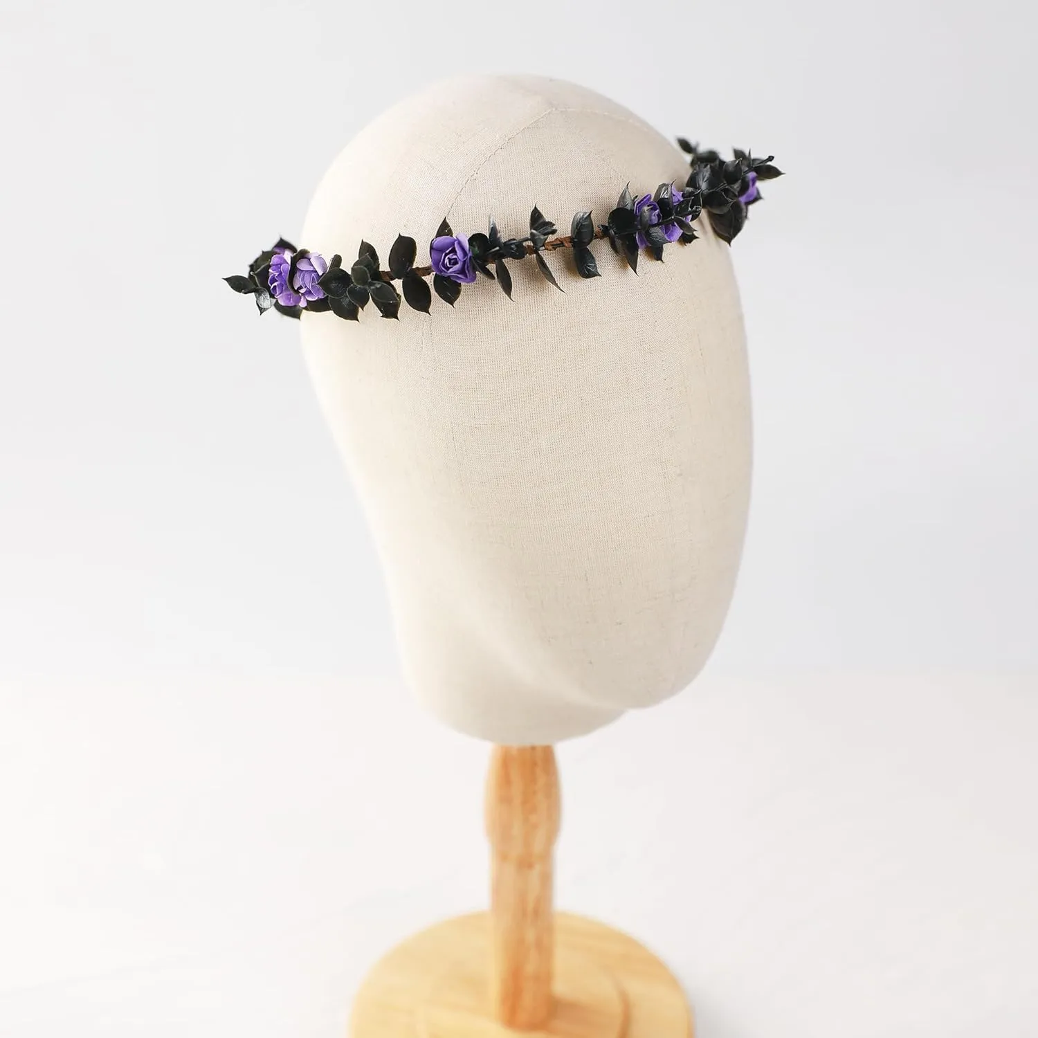 Purple Flower Crowns Headband - Dark Black Floral Headpiece Renaissance Hair Accessories for Women Girls Renfaire Goth Costume Cosplay