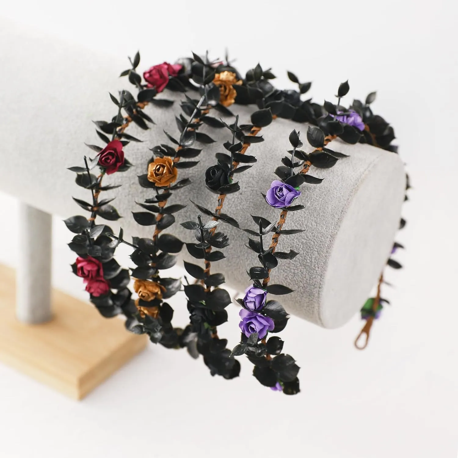 Purple Flower Crowns Headband - Dark Black Floral Headpiece Renaissance Hair Accessories for Women Girls Renfaire Goth Costume Cosplay