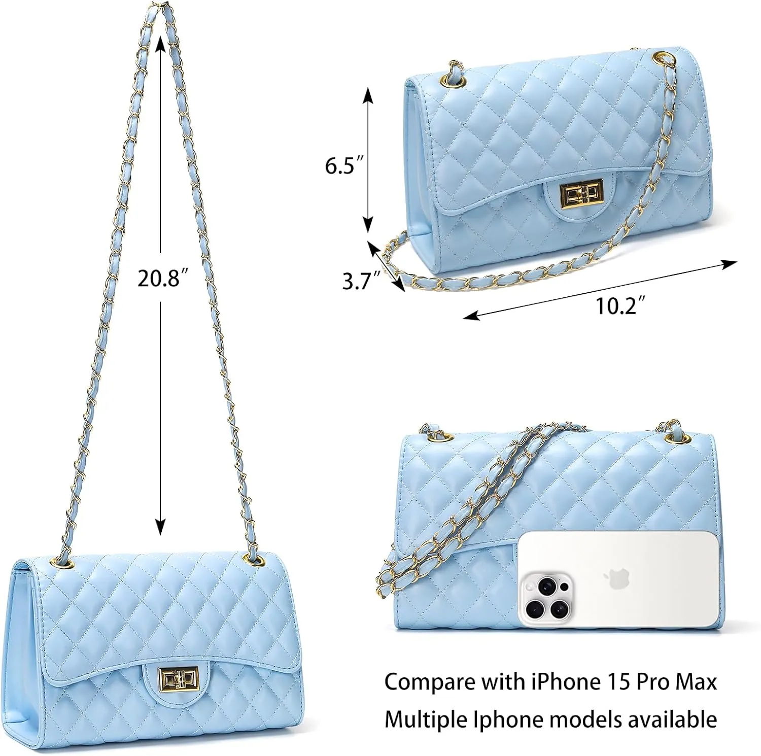Quilted Leather Crossbody Bags for Women Trendy Ladies Shoulder Purse Satchel HandBag with Chain Strap