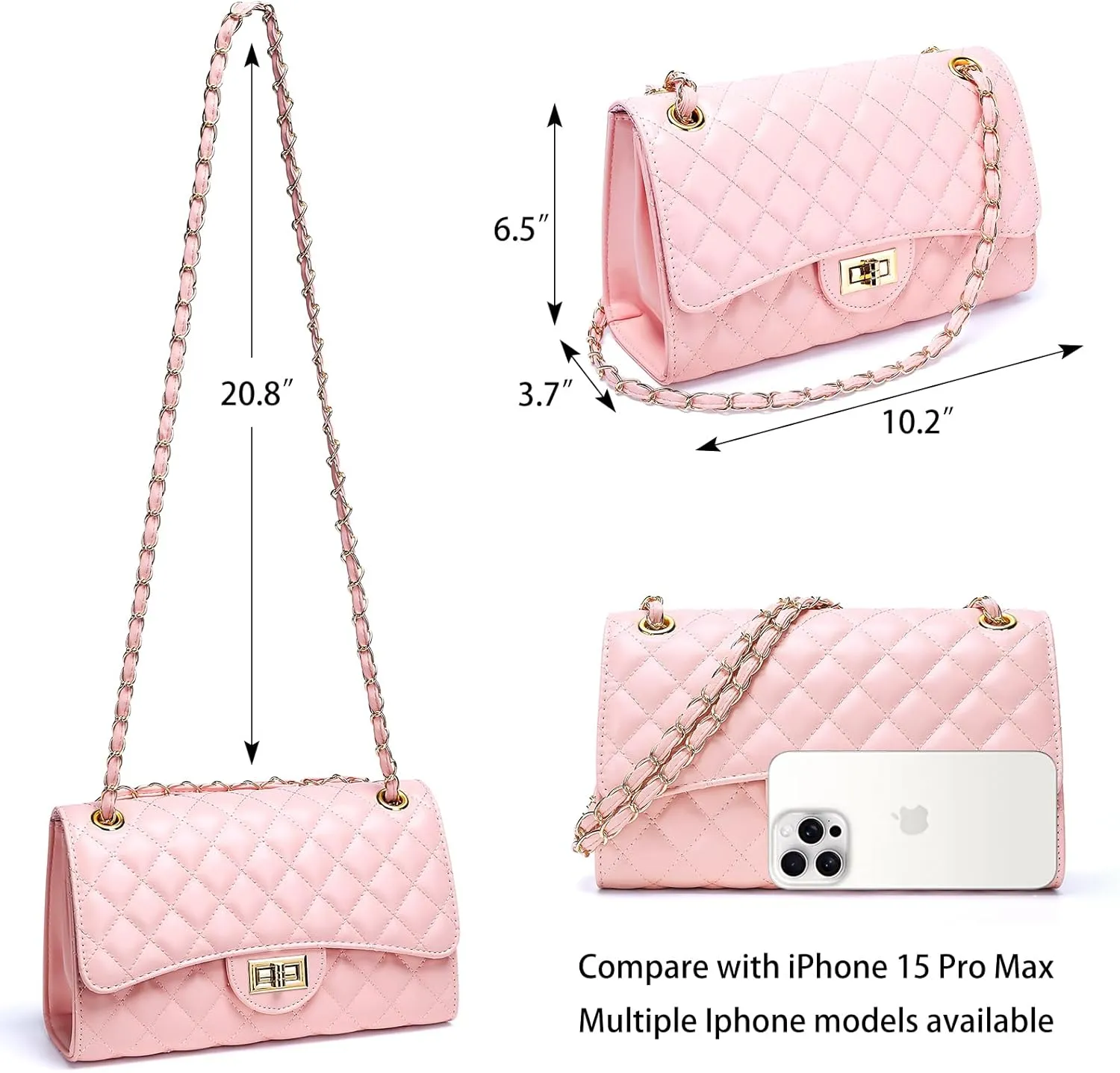 Quilted Leather Crossbody Bags for Women Trendy Ladies Shoulder Purse Satchel HandBag with Chain Strap