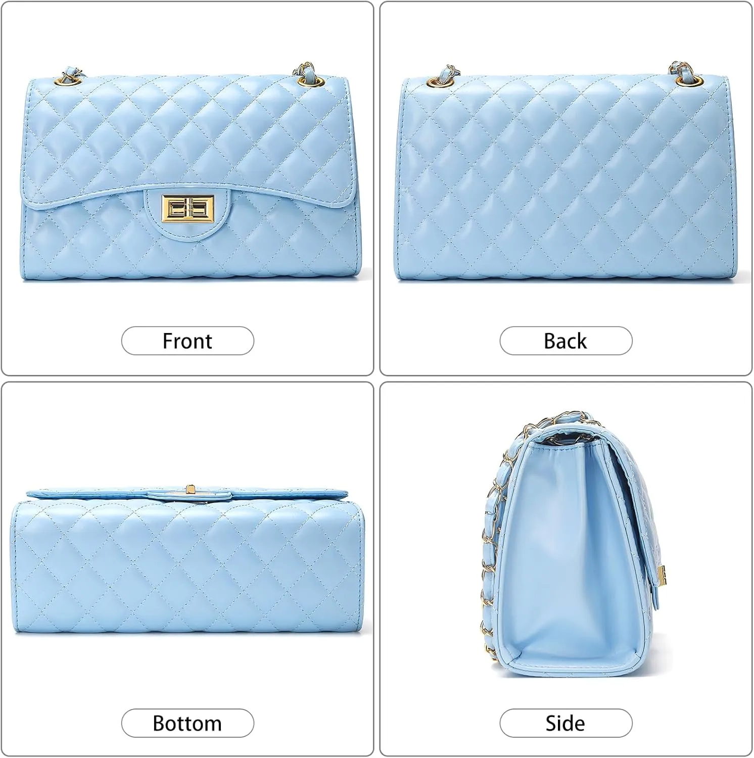 Quilted Leather Crossbody Bags for Women Trendy Ladies Shoulder Purse Satchel HandBag with Chain Strap