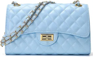 Quilted Leather Crossbody Bags for Women Trendy Ladies Shoulder Purse Satchel HandBag with Chain Strap