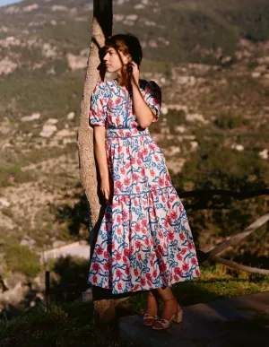 Rhea Embroidered Midi Dress-Ivory, Foliage Trail