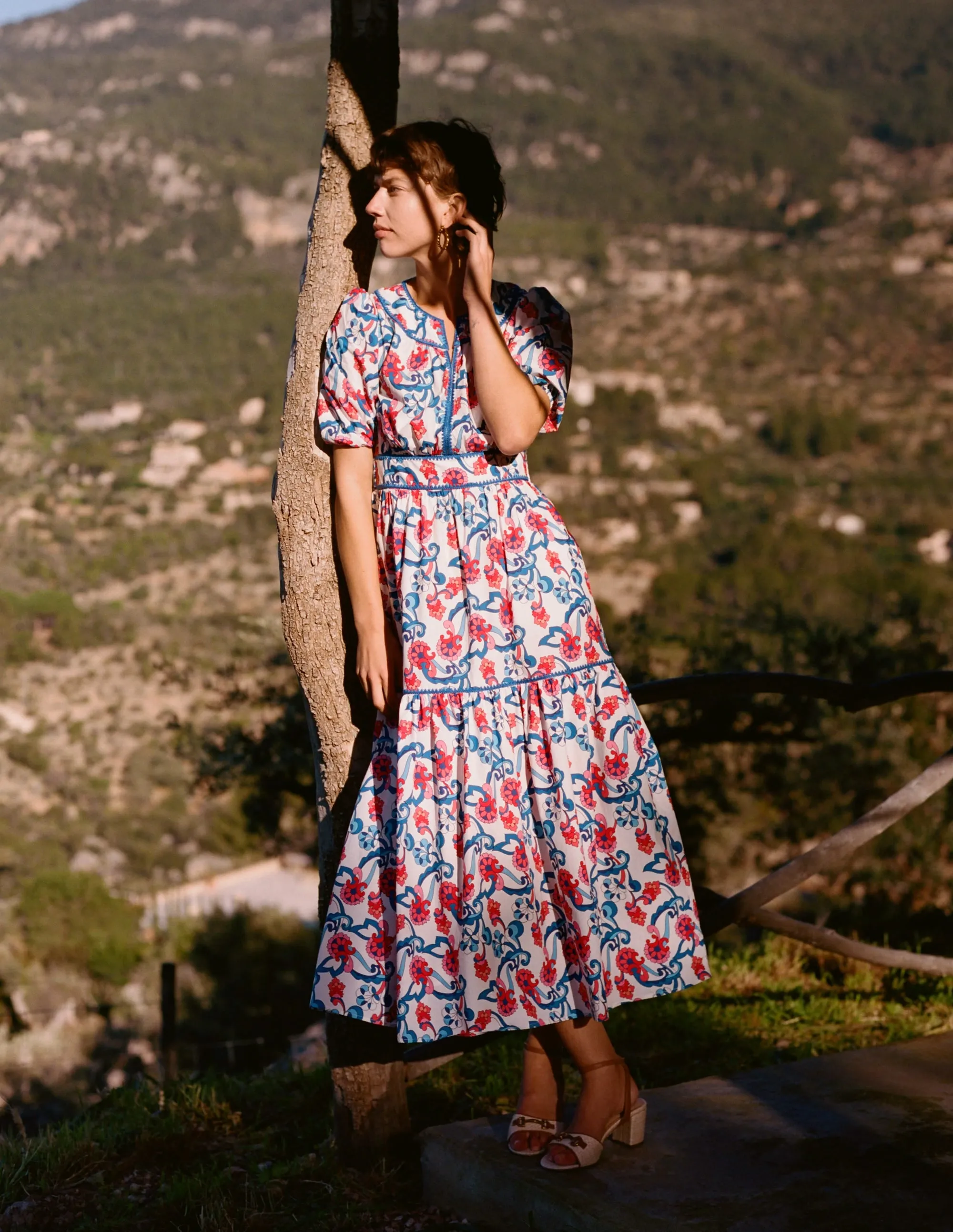 Rhea Embroidered Midi Dress-Ivory, Foliage Trail