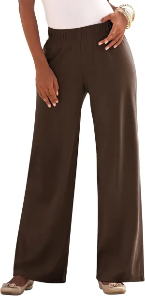Roaman's Women's Plus Size Wide Leg Soft Knit Pant
