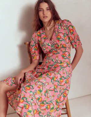 Rosie Godet Tea Dress-Pink Rose, Foliage Trail