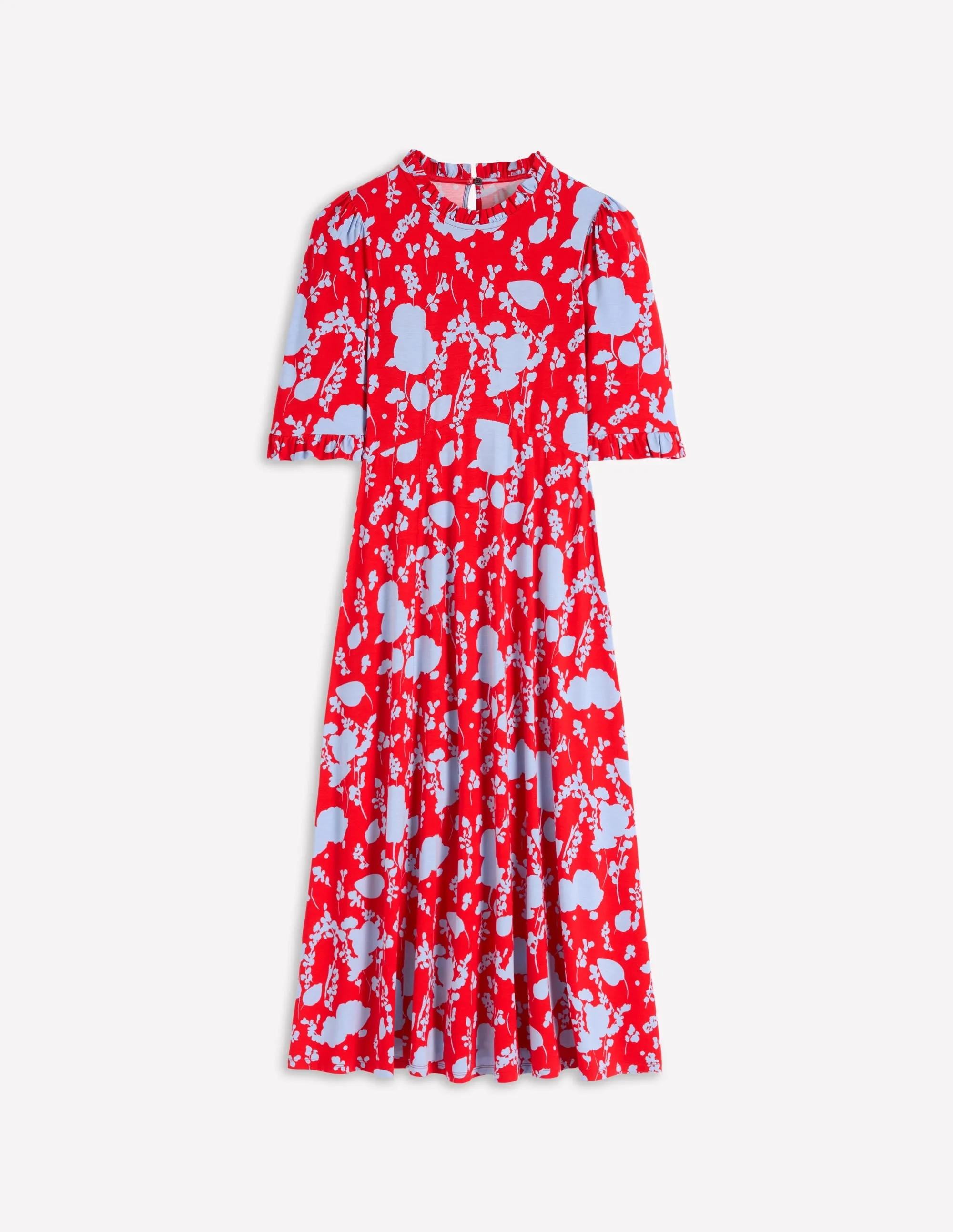 Ruffle Seamed Midi Dress-Poppy Red, Dainty Sprigs