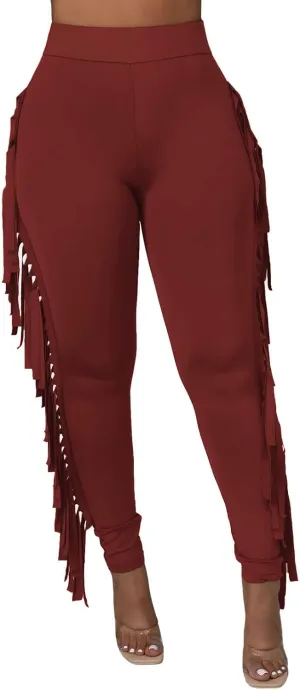 Ruziyoog Women's Casual High Waist Fringed Pants Bodycon Stretch Slim Tassels Side Jogger Sweatpants Leggings Workout Pants
