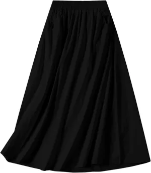 SANGTREE Women's Casual Cotton Linen Skirts with Pockets