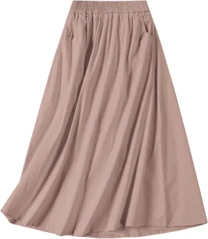 SANGTREE Women's Casual Cotton Linen Skirts with Pockets