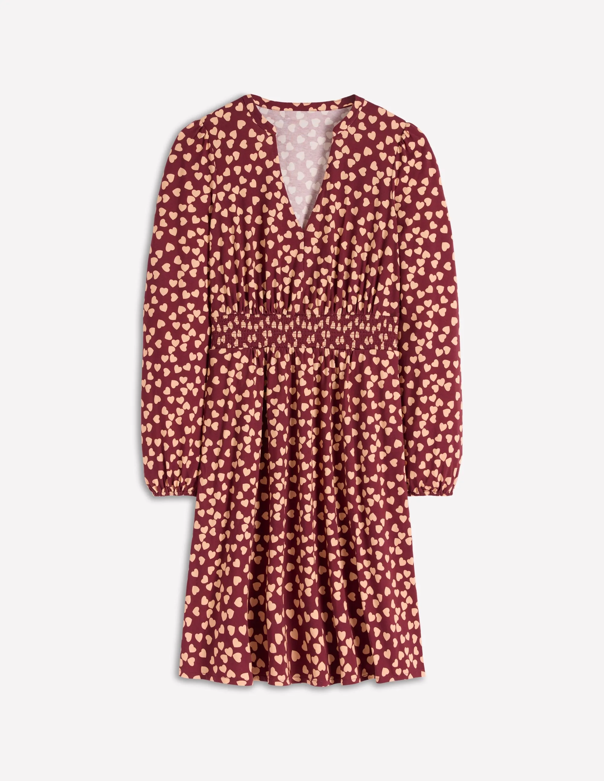 Sarah Short Jersey Dress-Chestnut, Heart Cascade