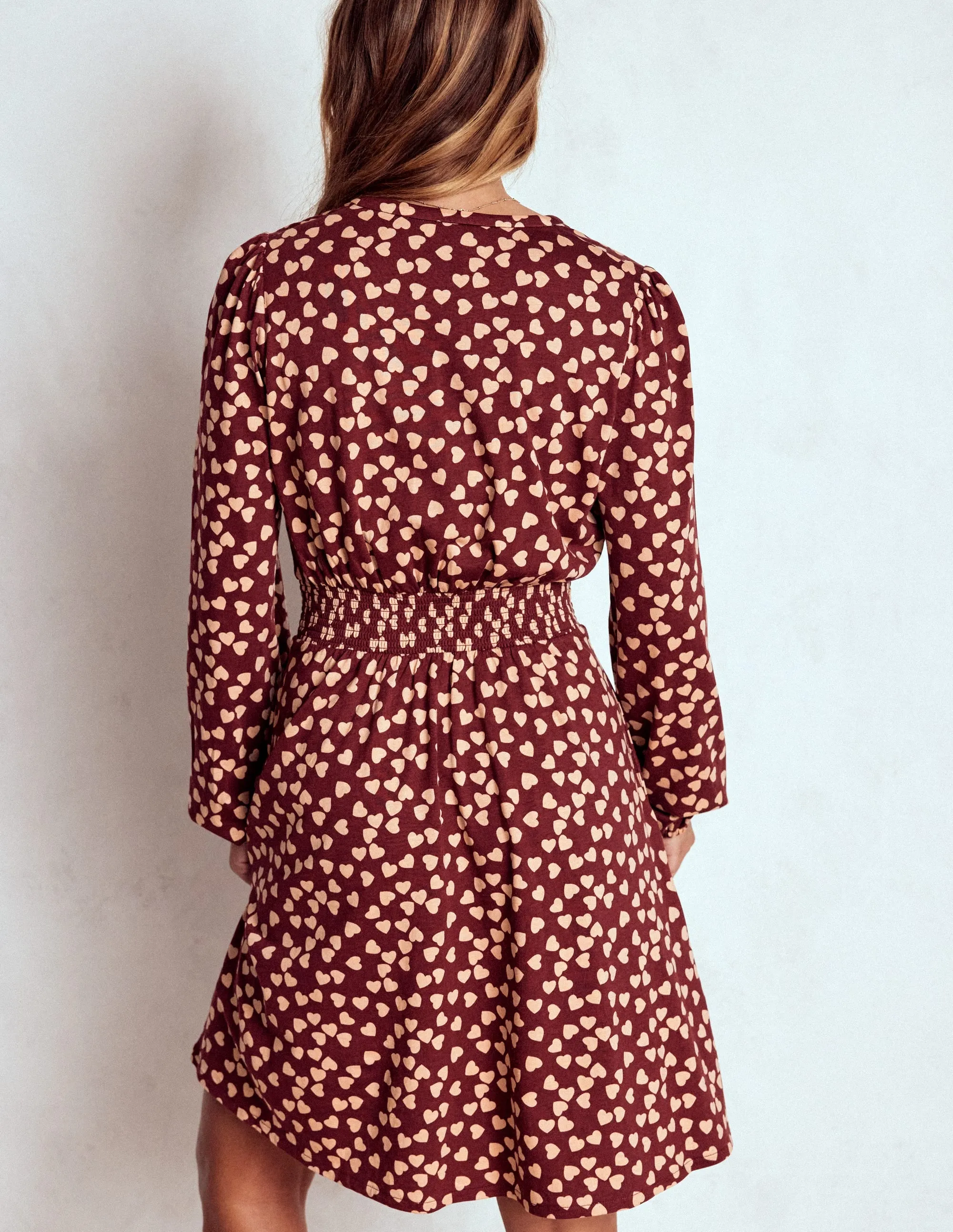 Sarah Short Jersey Dress-Chestnut, Heart Cascade