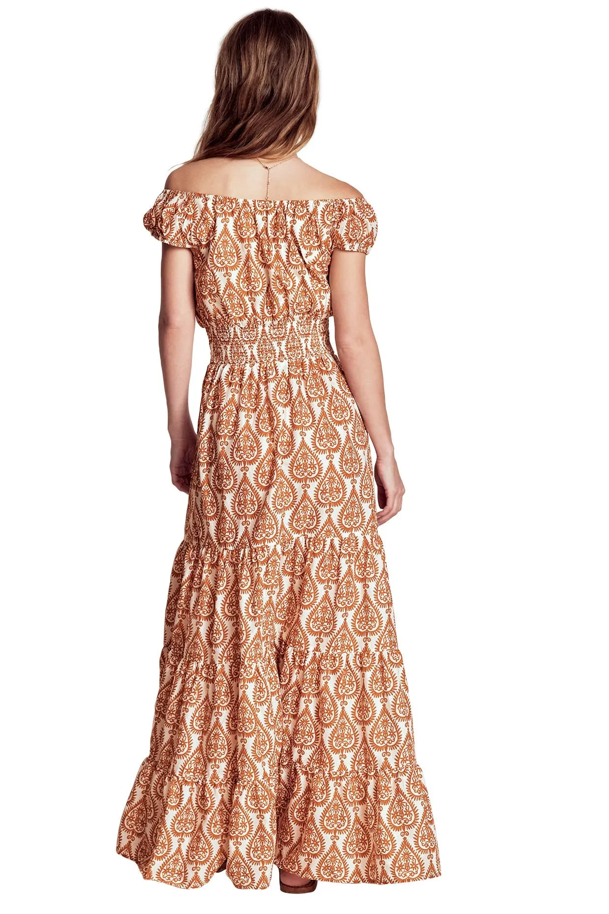 Scoop Cotton Tiered Dress-Cognac, Ornate Geo