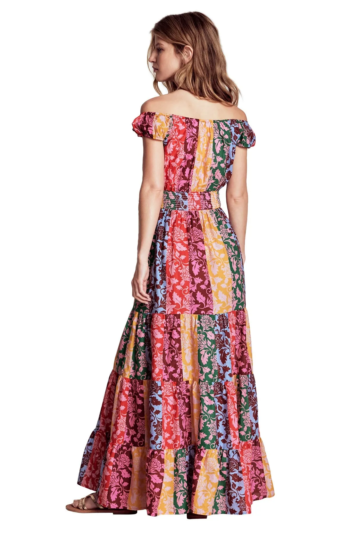 Scoop Cotton Tiered Dress-Multi, Ornate Vine