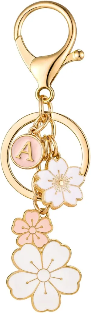 SELOVO Initial Keychain Flower Charms for Key Cute Pink Letter Keyring for Backpack