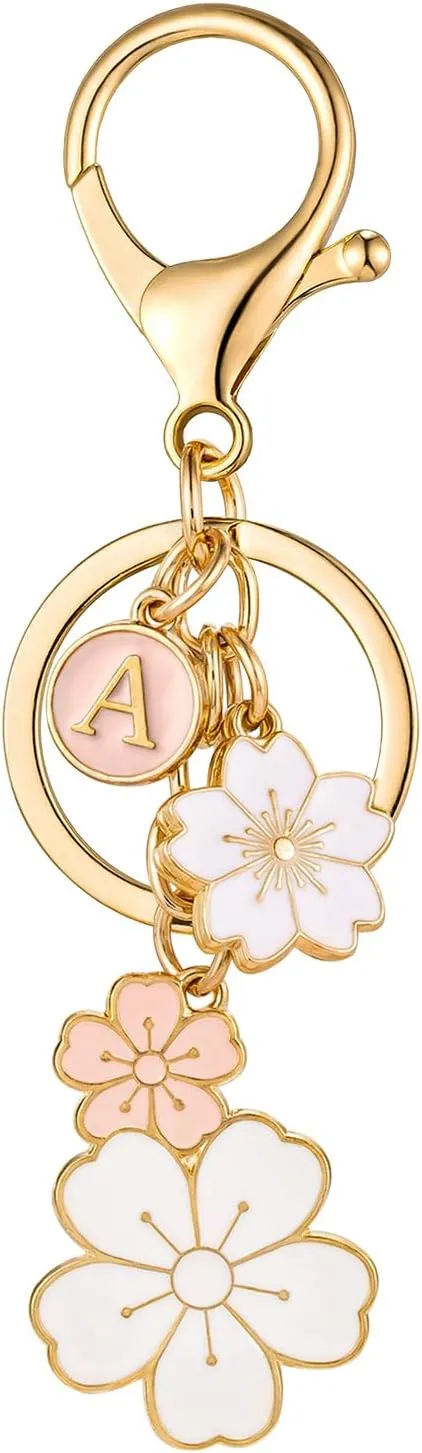 SELOVO Initial Keychain Flower Charms for Key Cute Pink Letter Keyring for Backpack