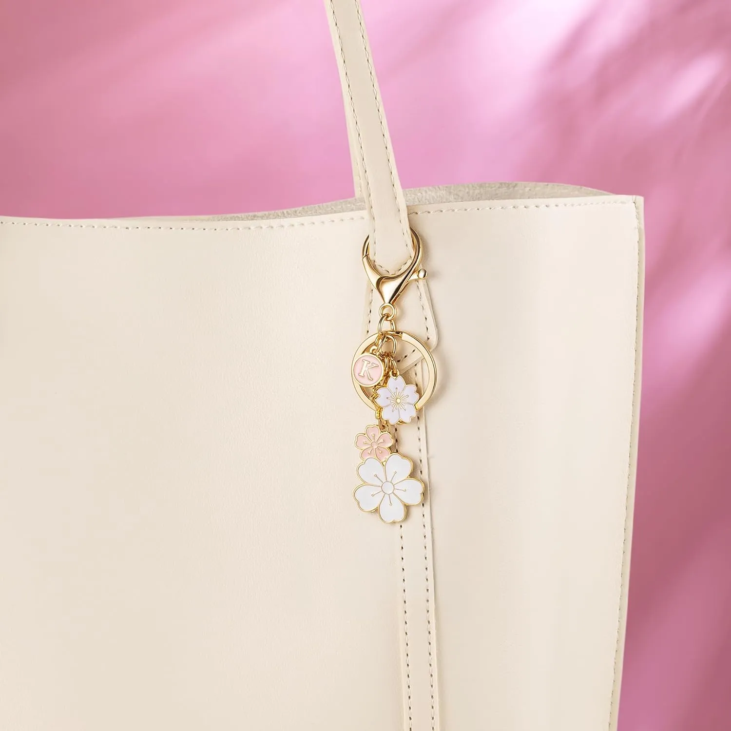SELOVO Initial Keychain Flower Charms for Key Cute Pink Letter Keyring for Backpack