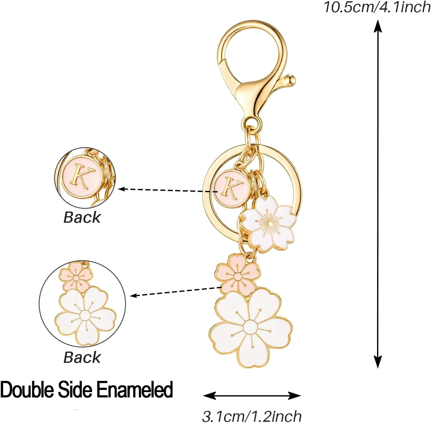 SELOVO Initial Keychain Flower Charms for Key Cute Pink Letter Keyring for Backpack