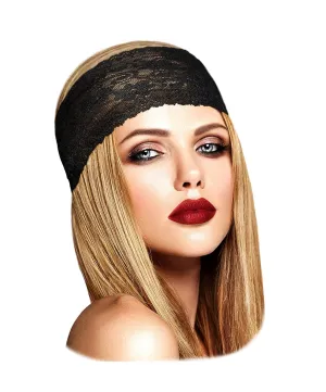 ShariRose Lace Headband for Women Stretch Lace Hair Accessories Vintage Floral Lace Headbands Makeup Headband Handmade (Black swirl)