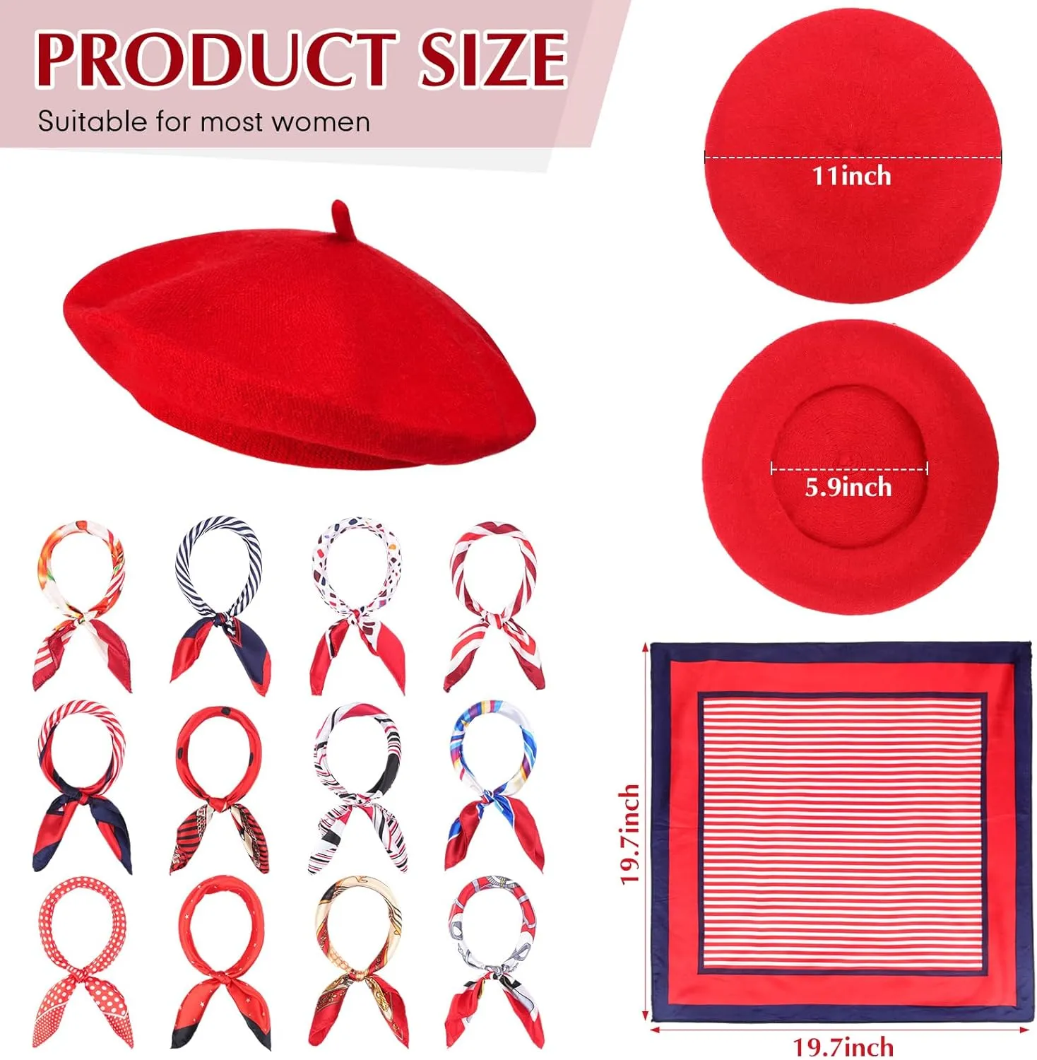 Shinymoon 24 Pcs Wool Beret Hat Bulk Artist Beanie Beret Warm French Hat with Silky Neck Scarf for Women Girl Lady