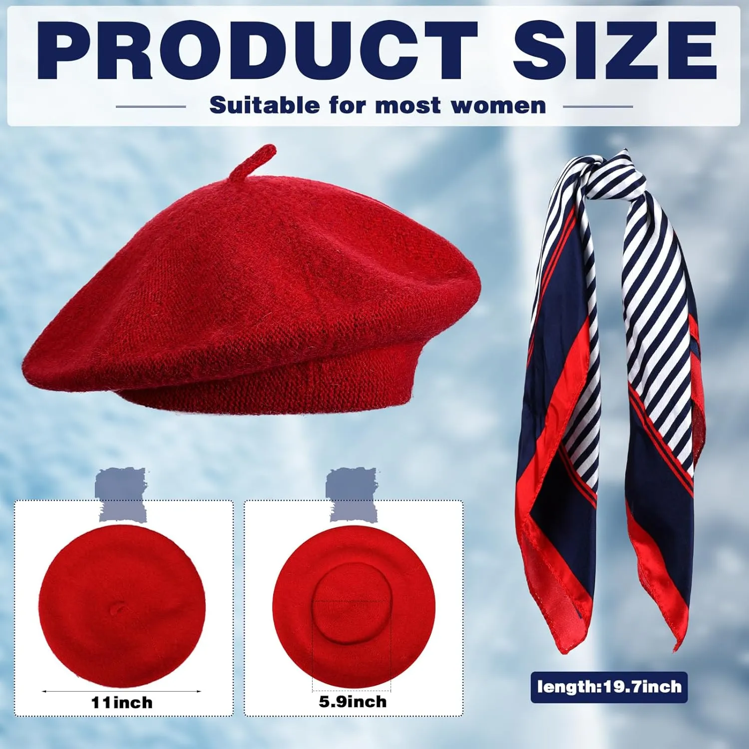 Shinymoon 24 Pcs Wool Beret Hat Bulk Artist Beanie Beret Warm French Hat with Silky Neck Scarf for Women Girl Lady