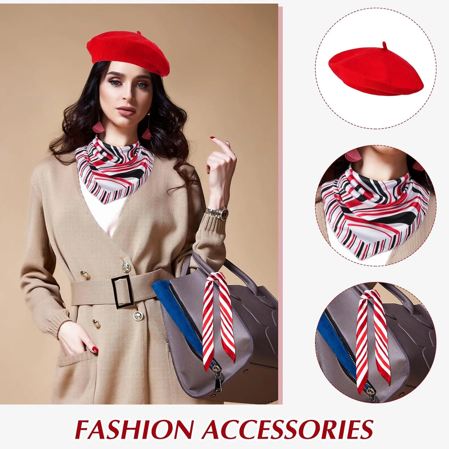 Shinymoon 24 Pcs Wool Beret Hat Bulk Artist Beanie Beret Warm French Hat with Silky Neck Scarf for Women Girl Lady