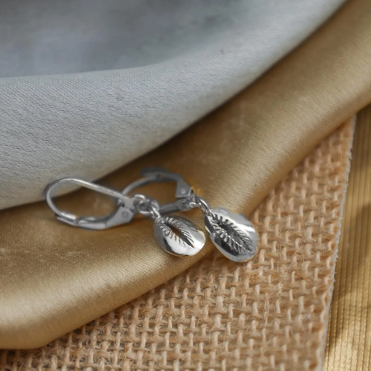 Silver Cowrie Charm Leverback Earrings, Dangle and Drop, 10 mm Shell Earring, 925 Silver, Gift for Her (Drop Length- 1.5 Inch)