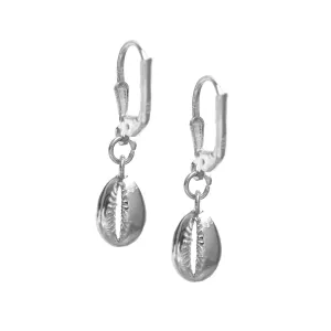 Silver Cowrie Charm Leverback Earrings, Dangle and Drop, 10 mm Shell Earring, 925 Silver, Gift for Her (Drop Length- 1.5 Inch)