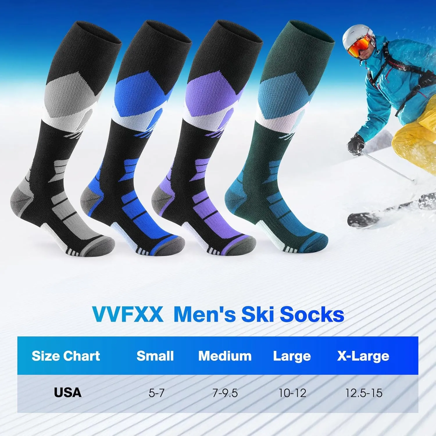 Ski Socks 2-Pack for Men Skiing,Cold Weather Socks for Snowboarding,Winter, Hunting,Thick Thermal Knee-high Warm Socks