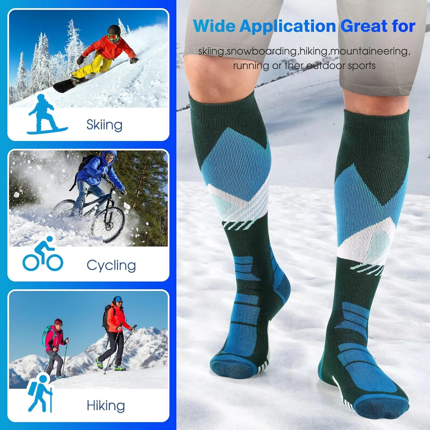 Ski Socks 2-Pack for Men Skiing,Cold Weather Socks for Snowboarding,Winter, Hunting,Thick Thermal Knee-high Warm Socks