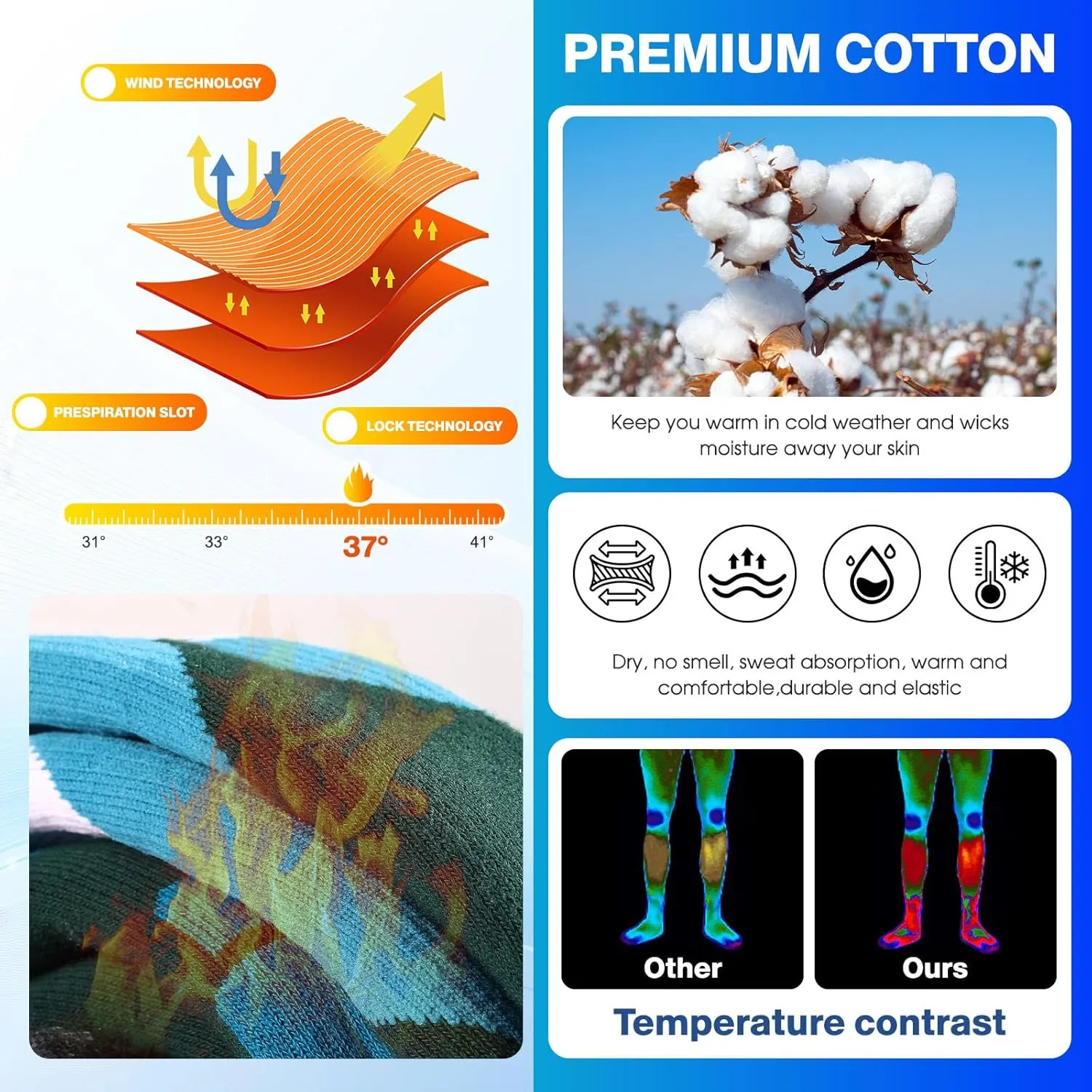 Ski Socks 2-Pack for Men Skiing,Cold Weather Socks for Snowboarding,Winter, Hunting,Thick Thermal Knee-high Warm Socks
