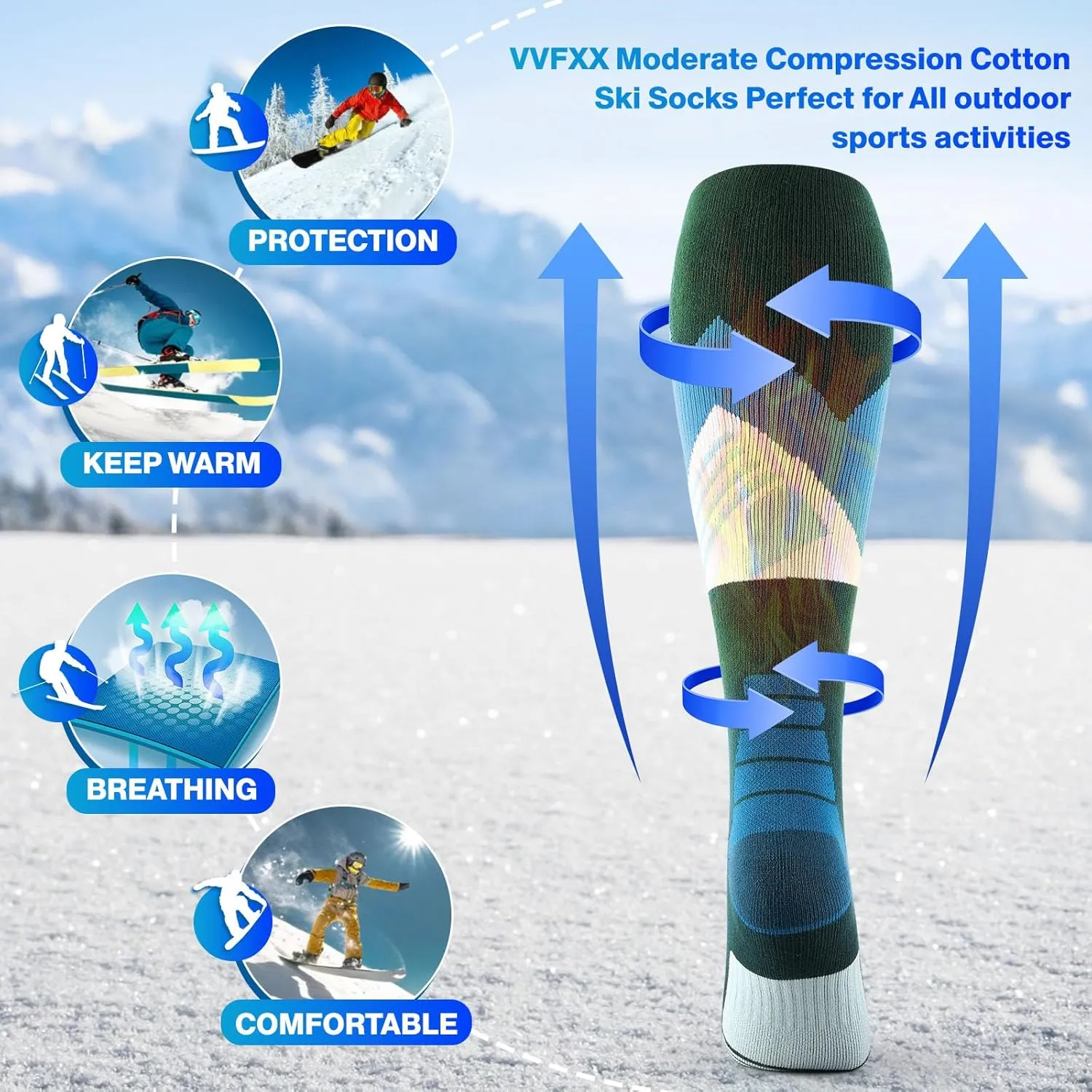 Ski Socks 2-Pack for Men Skiing,Cold Weather Socks for Snowboarding,Winter, Hunting,Thick Thermal Knee-high Warm Socks
