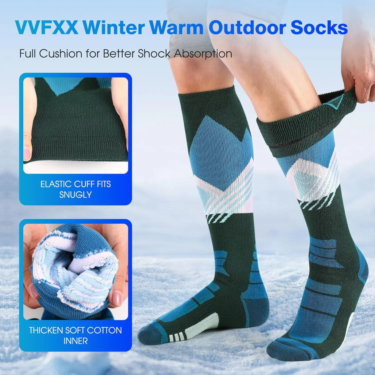 Ski Socks 2-Pack for Men Skiing,Cold Weather Socks for Snowboarding,Winter, Hunting,Thick Thermal Knee-high Warm Socks