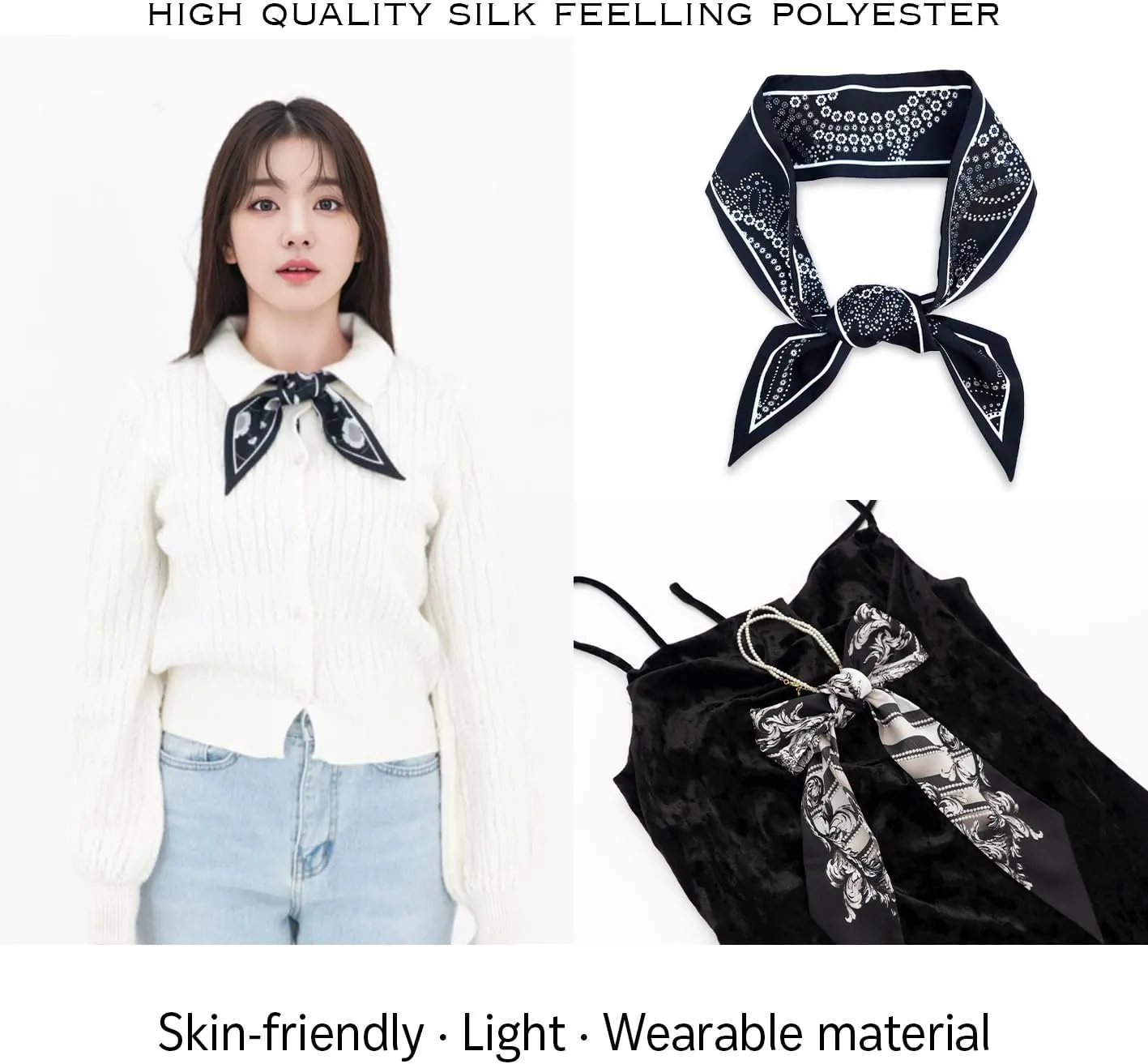 Skinny Scarf 3 Pack Silk Neck Scarf Headband Hair band Ribbon Handbag Women's Fashion Scarves