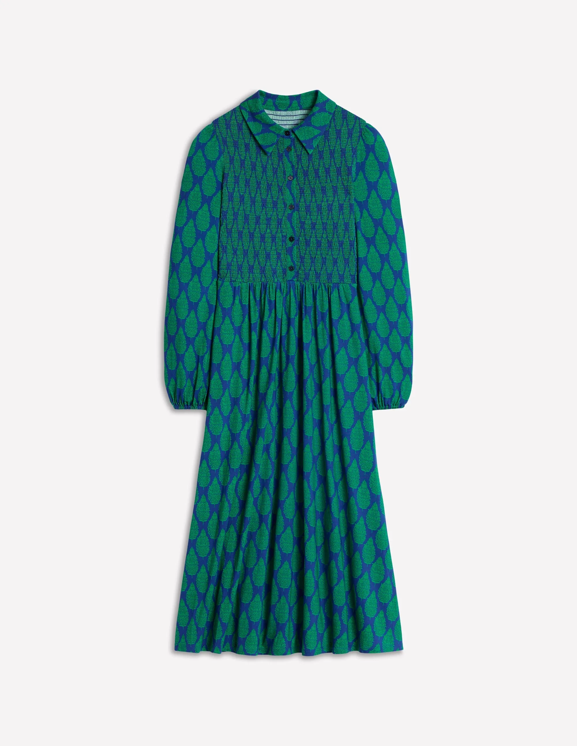 Smocked Jersey Shirt Dress-Blue, Wildflower Bouquet