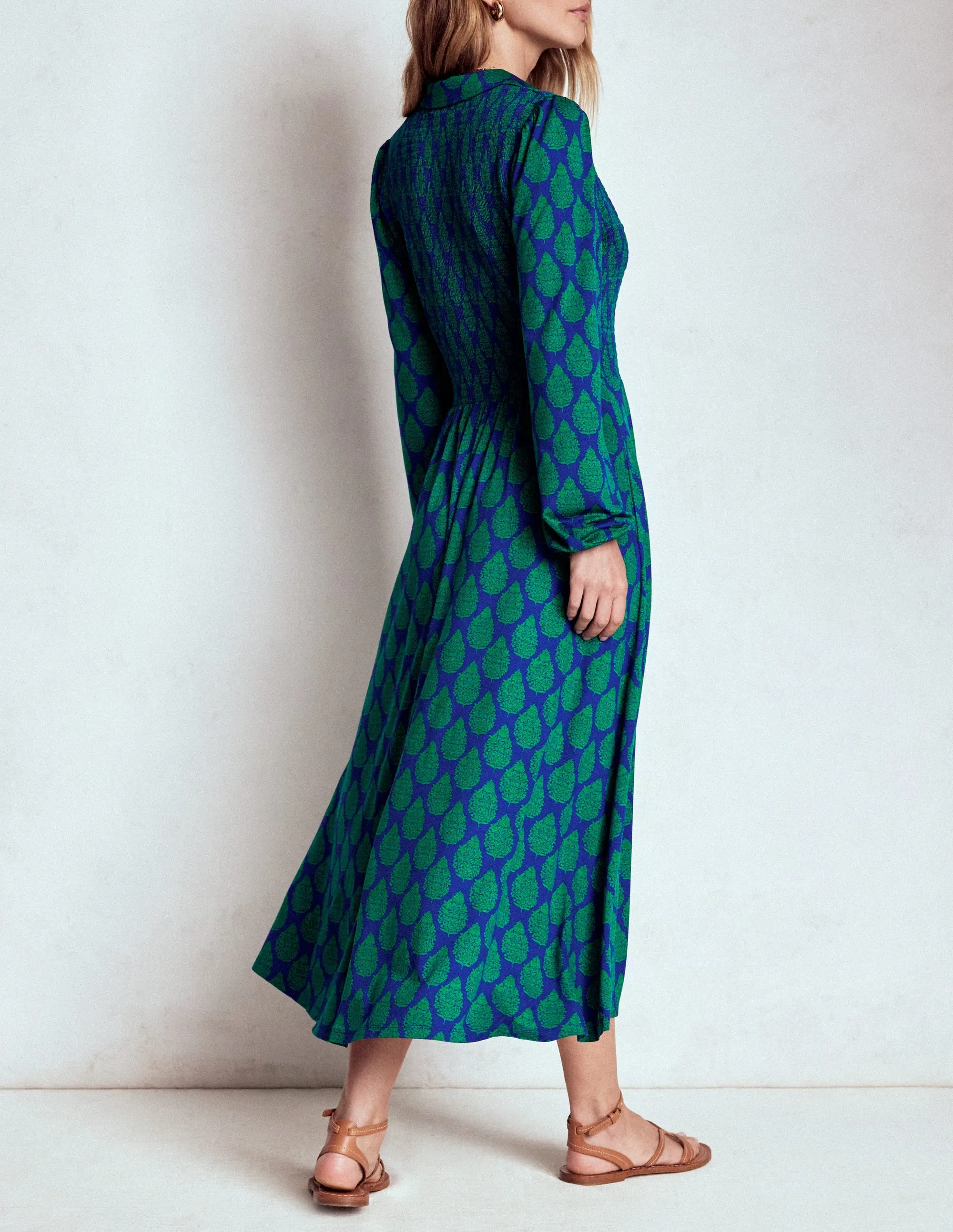 Smocked Jersey Shirt Dress-Blue, Wildflower Bouquet