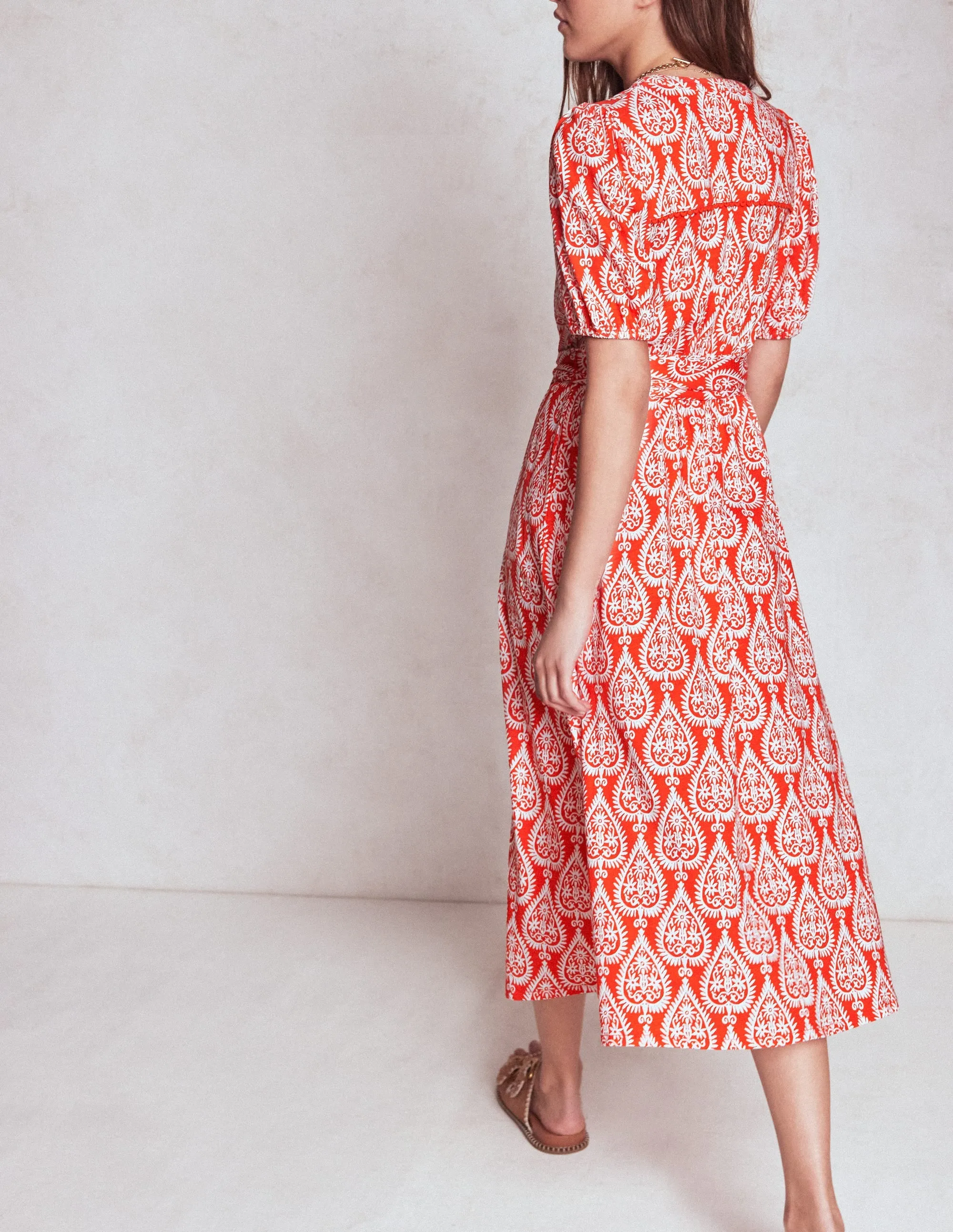 Sofia Trim Jersey Midi Dress-Firecracker Red, Ornate Geo