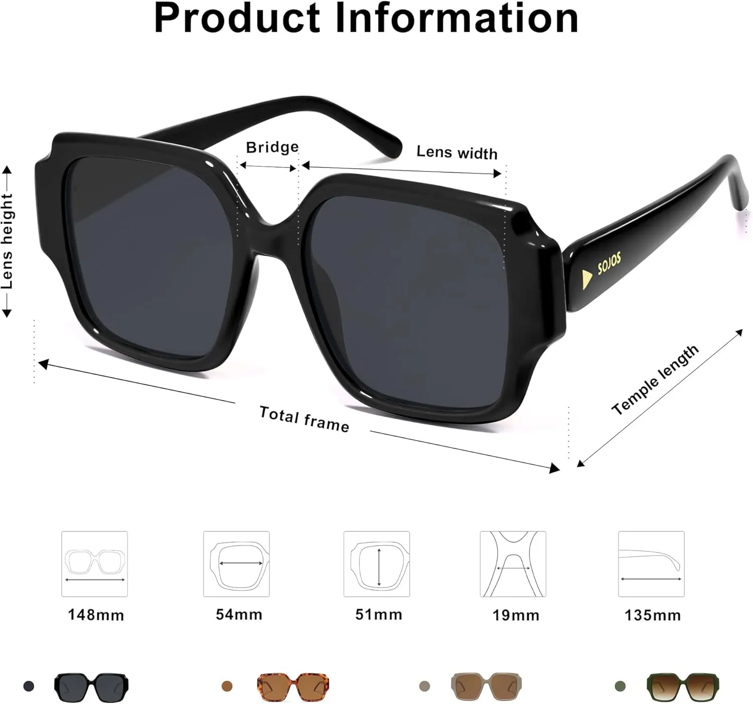 SOJOS Big Retro Square Polarized Sunglasses Womens Mens 70s 80s Vintage Oversized Sunnies SJ2359