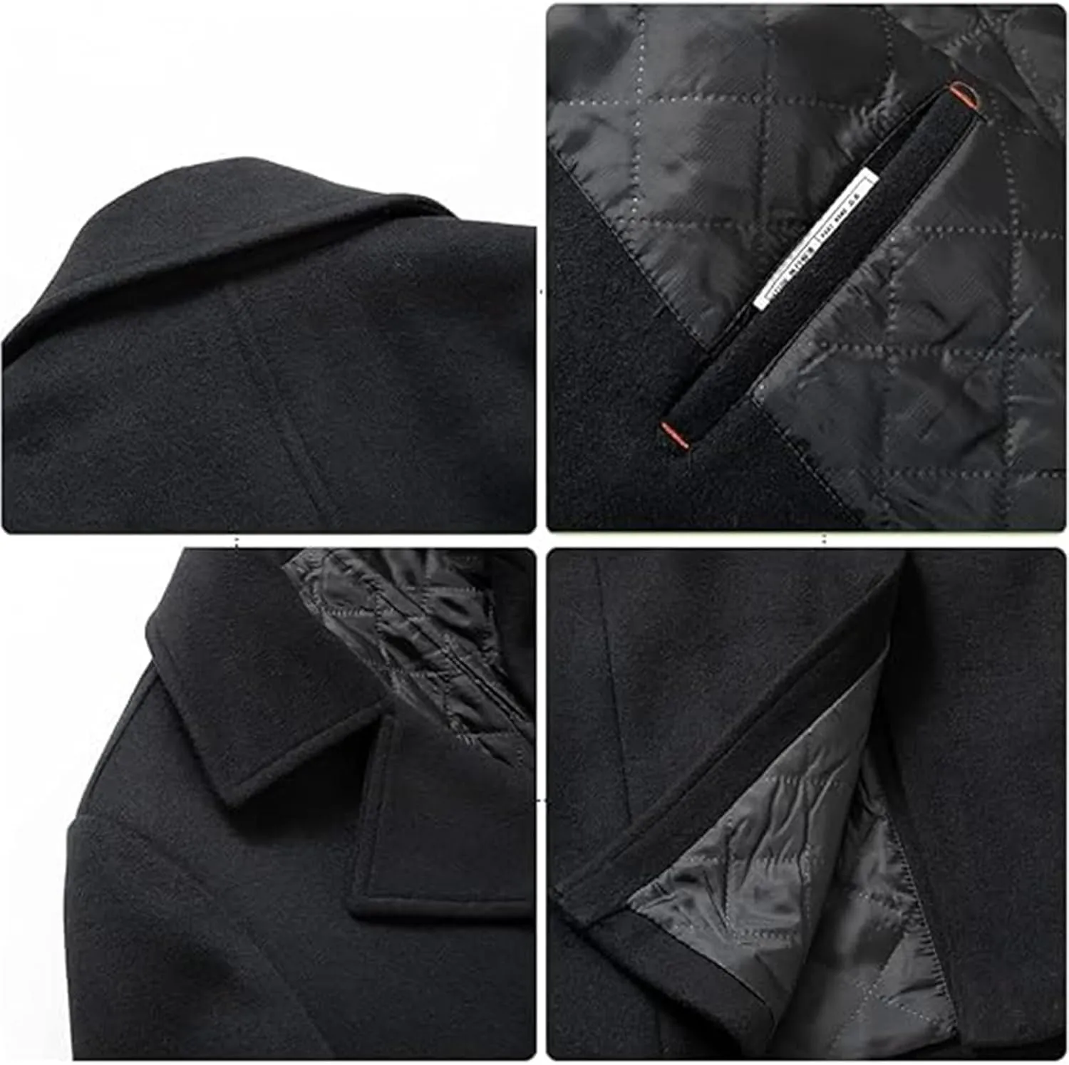 SOMTHRON Men's Woolen Trench Coat Regular Fit Double Breasted Wool Blend Jacket Winter Pea Coat Businesss Overcoat