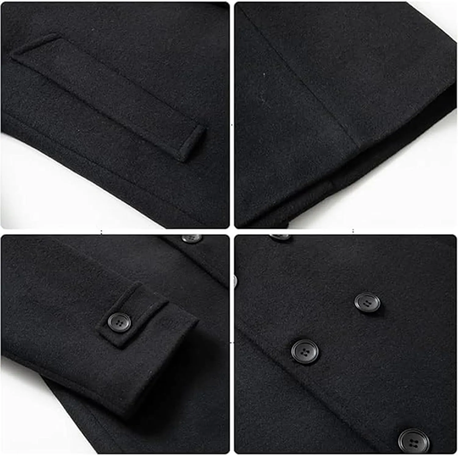 SOMTHRON Men's Woolen Trench Coat Regular Fit Double Breasted Wool Blend Jacket Winter Pea Coat Businesss Overcoat