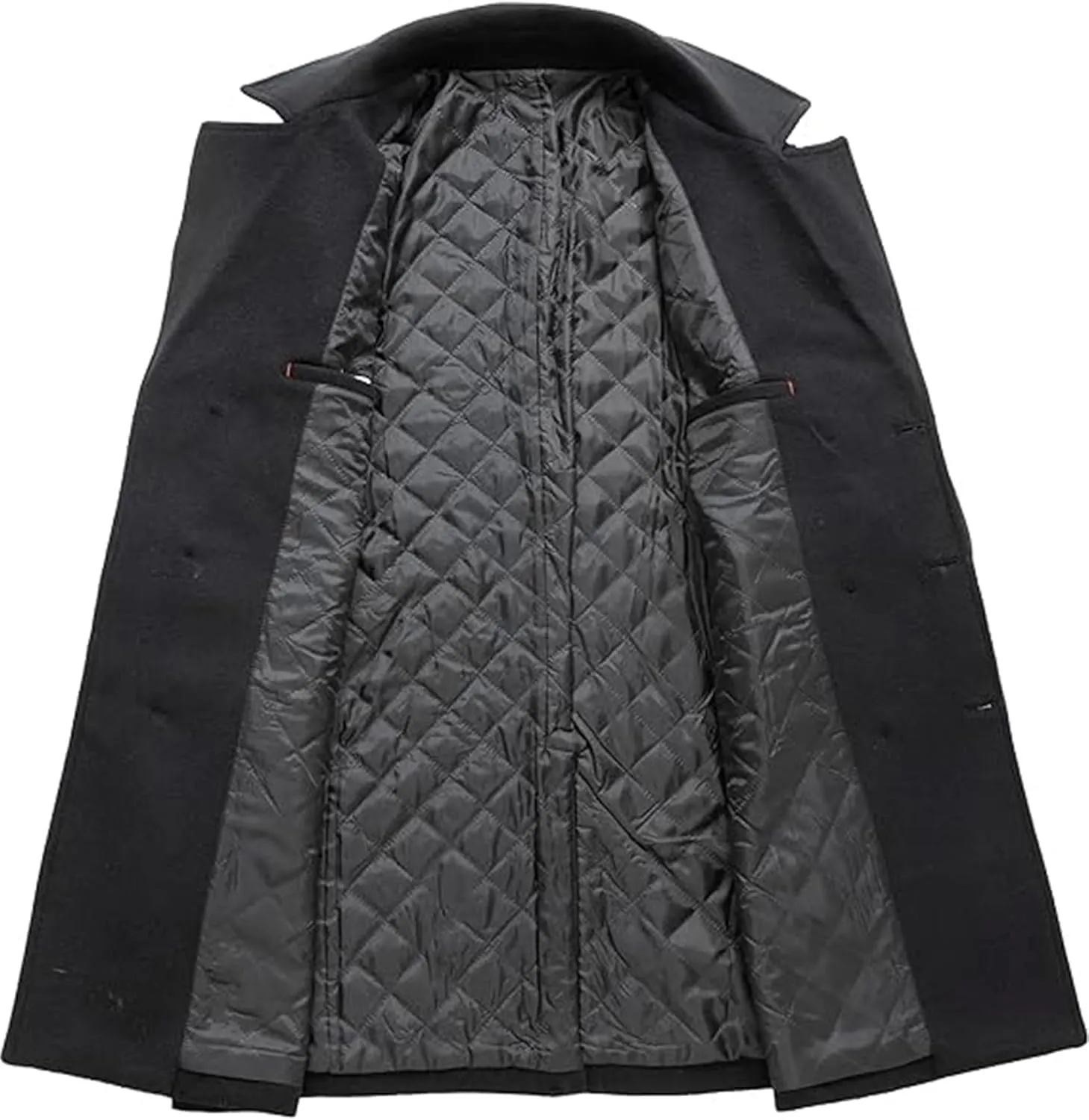 SOMTHRON Men's Woolen Trench Coat Regular Fit Double Breasted Wool Blend Jacket Winter Pea Coat Businesss Overcoat